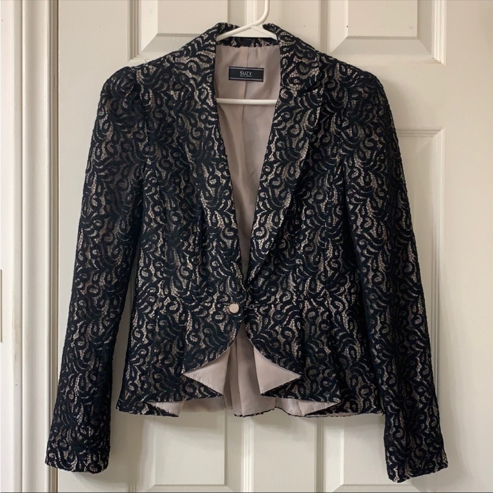 Blazer with lace overlay